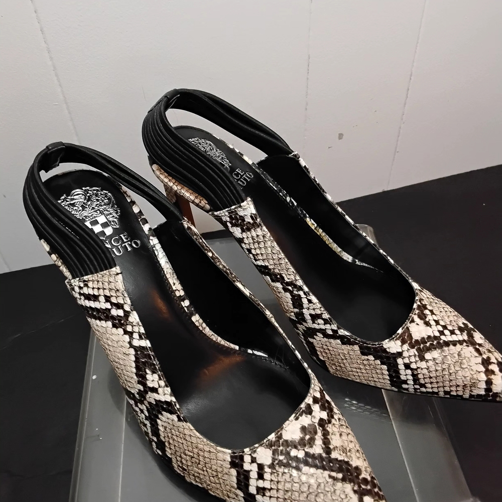 Vince Camuto Black and Cream Snakeskin Heels